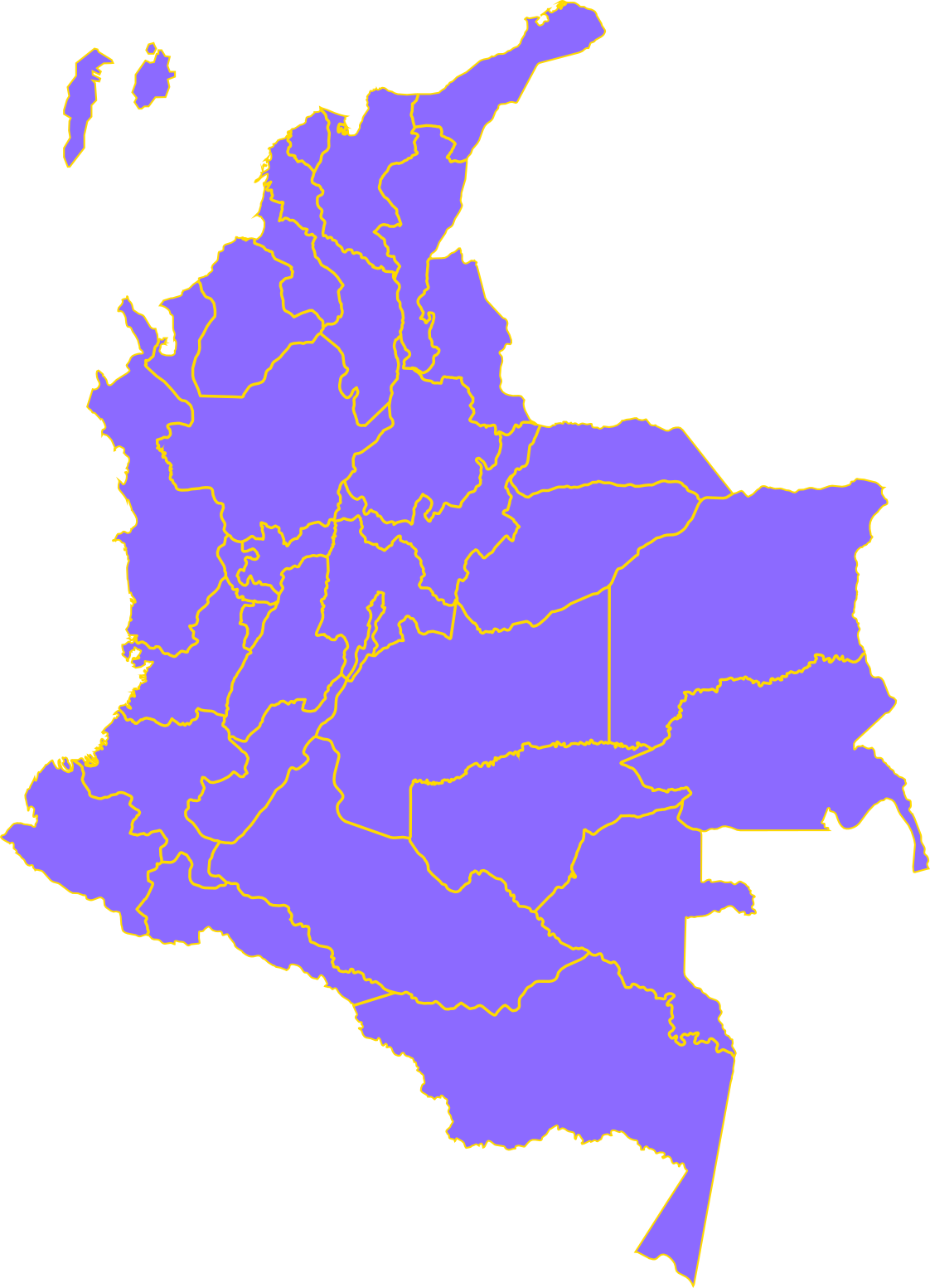 Mapa de Colombia con cobertura territorial de Artes para la Paz