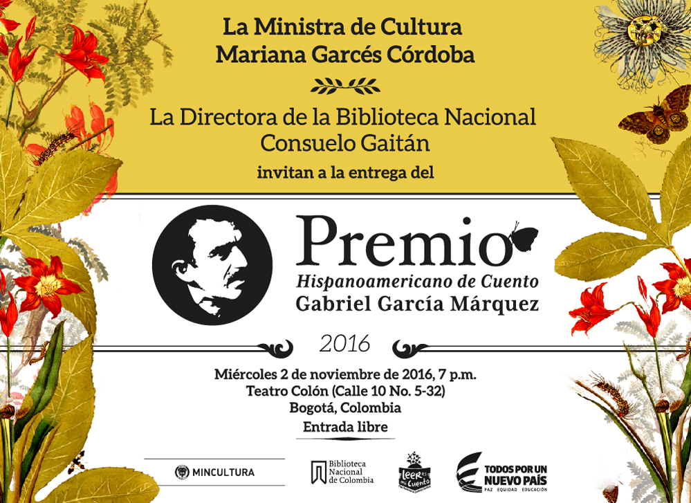  Ministerio de Cultura anuncia ganador del Premio Hispanoamericano de Cuento Gabriel García Márquez 2016 