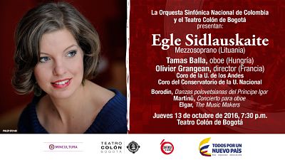 La Mezzosoprano Eglė Šidlauskaitė (Lituania) se presentará junto con la Orquesta Sinfónica de Colombia